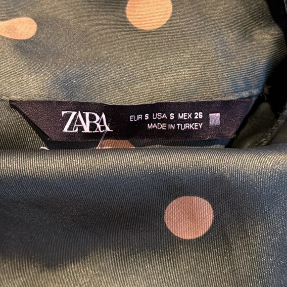 Zara Women’s Small Long Sleeve Blouse Polka Dot Satiny Ruched - Picture 6 of 7